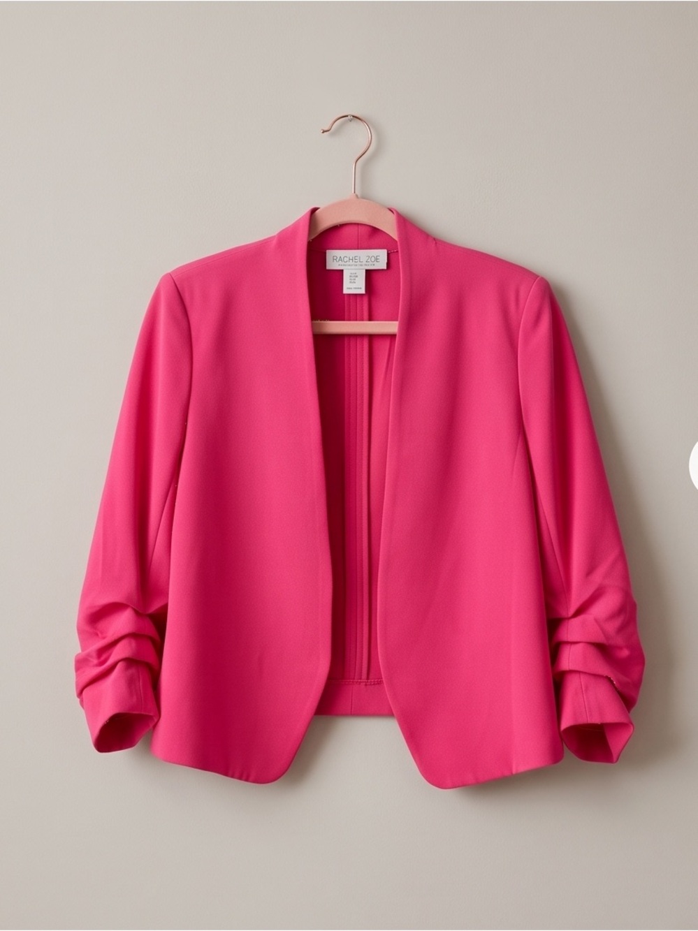 Rachel Zoe Hot Pink Ruched Sleeve Open Front Blazer Size M